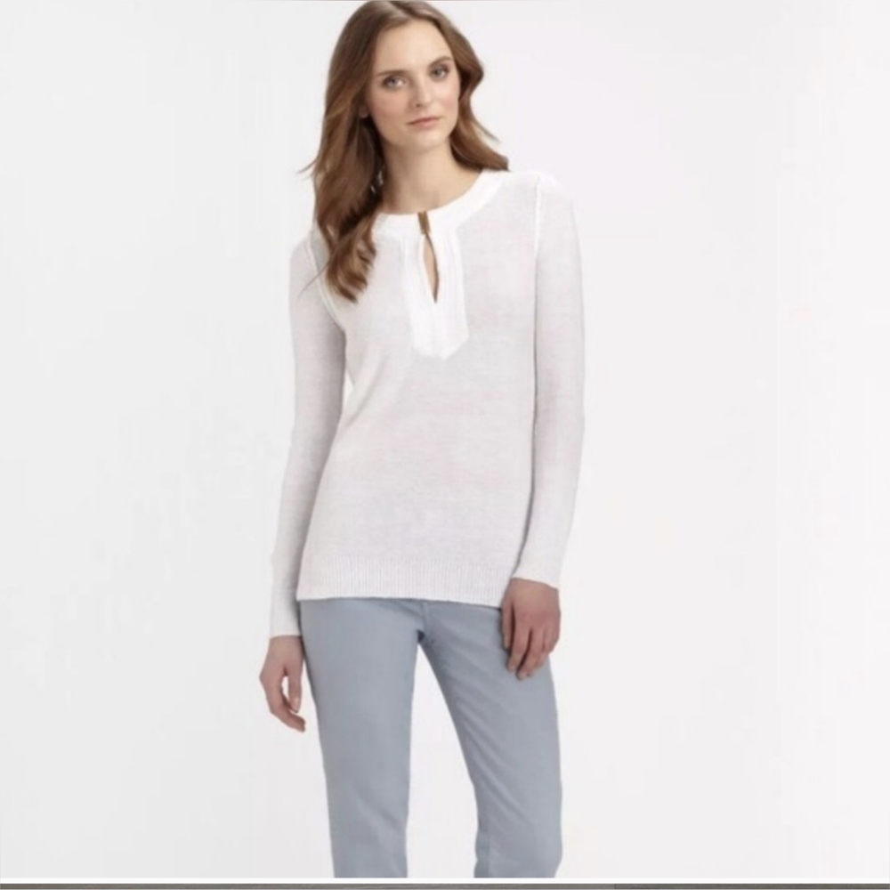 Tory Burch Orrin Off-White Linen Tunic Sweater STAINS